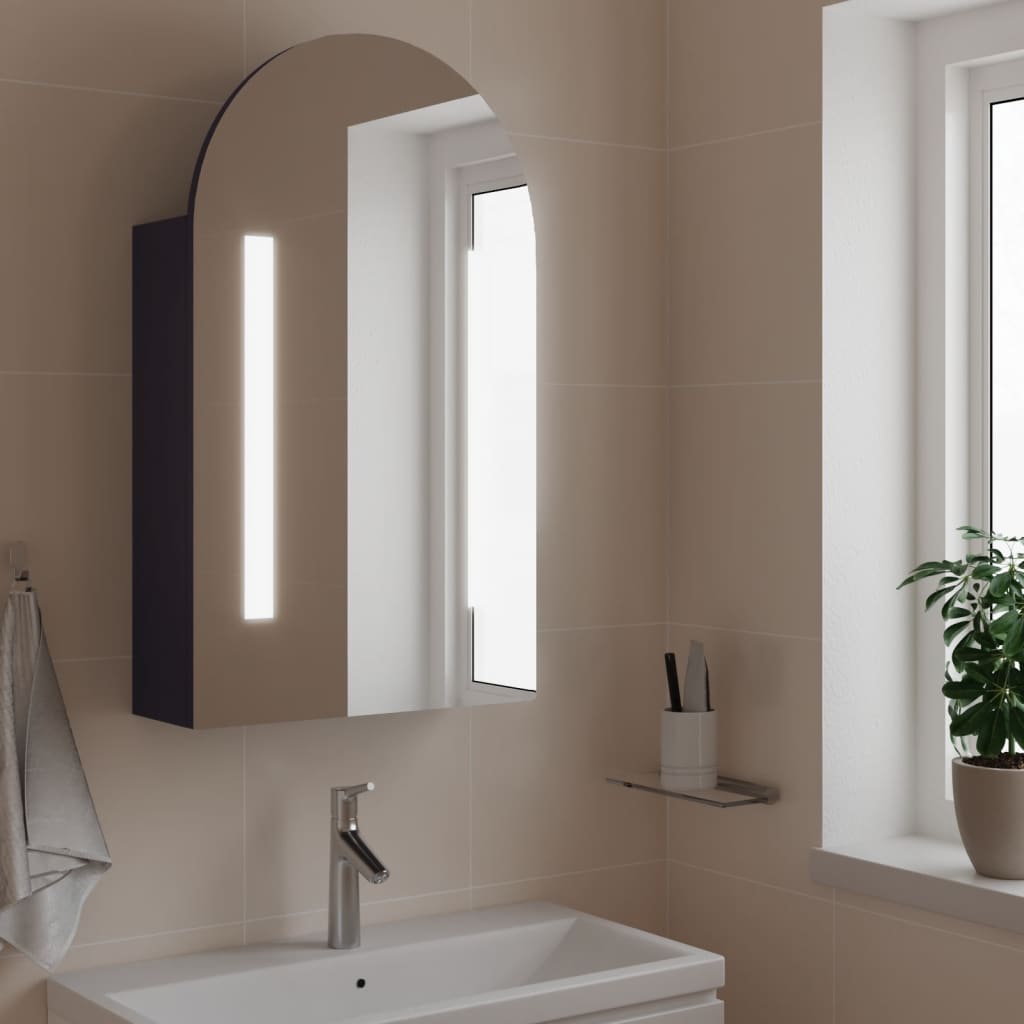 Mirrored bathroom cabinet with arched LED grey 42x13x70 cm