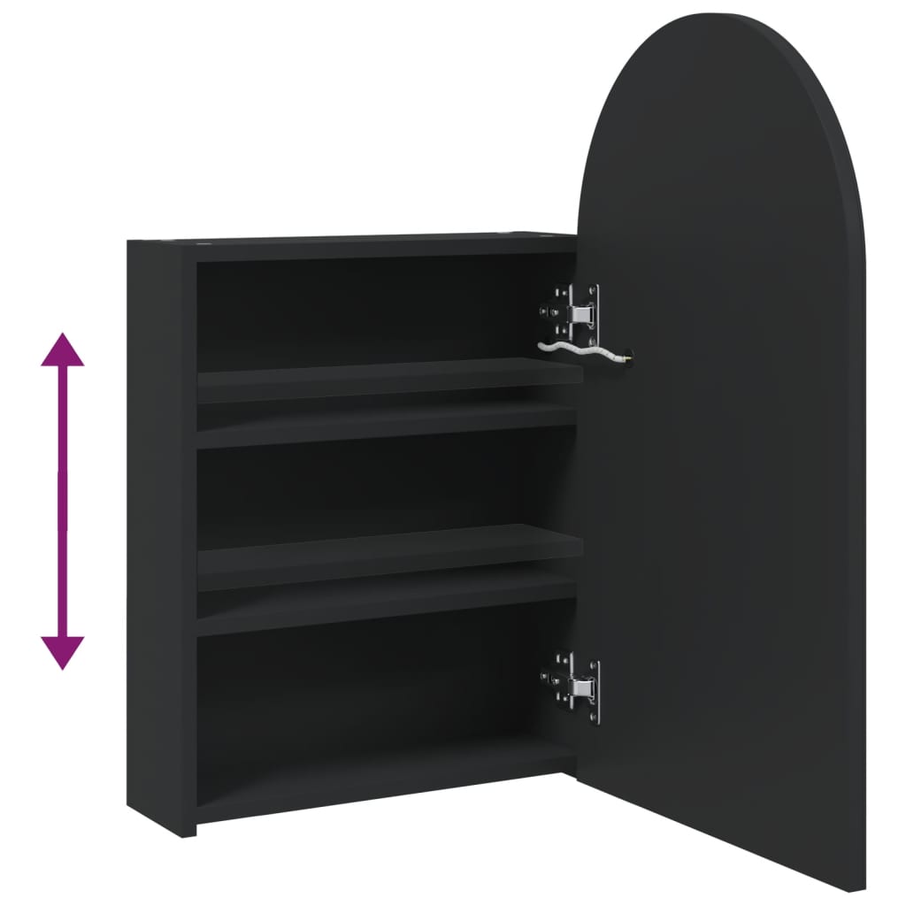 Spiegel-Badezimmerschrank mit LED-Bogen, schwarz, 42 x 13 x 70 cm