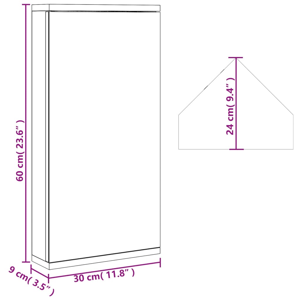 Armoire de bain à miroir d'angle gris 30x24x60 cm