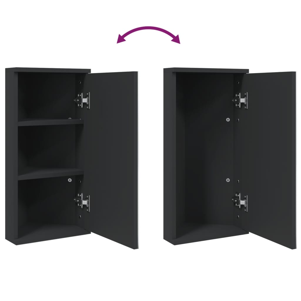 Black corner mirrored bathroom cabinet 30x24x60 cm