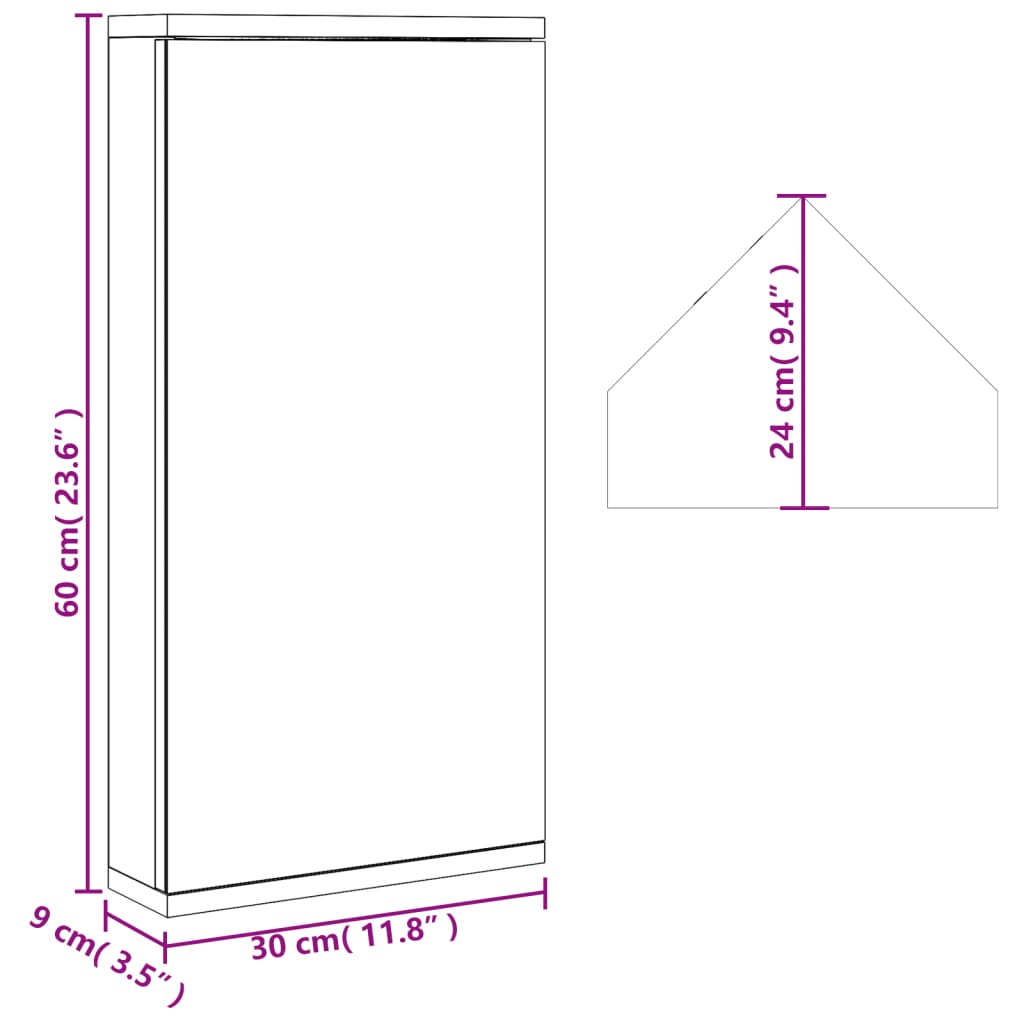 Black corner mirrored bathroom cabinet 30x24x60 cm