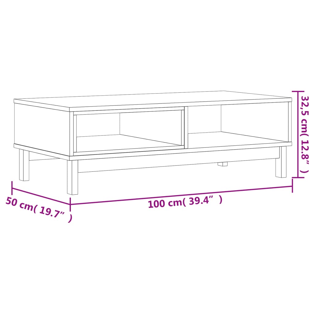 FLAM Couchtisch 100x50x32,5 cm massives Kiefernholz