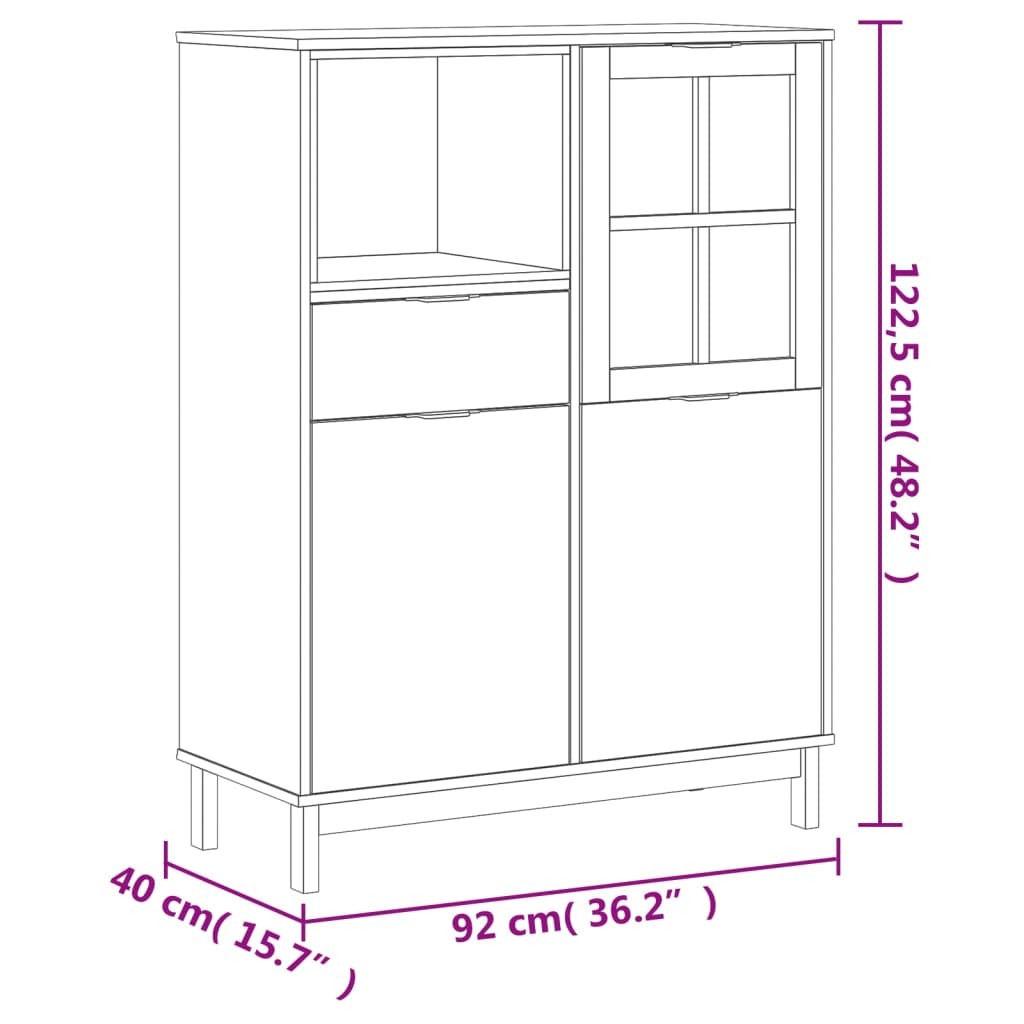 Buffet avec porte vitrée FLAM 92x40x122,5 cm bois massif de pin