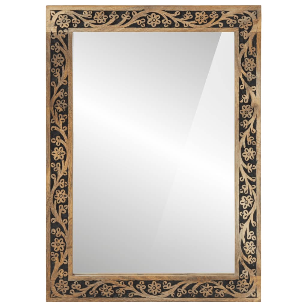 Miroir de bain 50x70x2,5 cm bois de manguier massif et verre