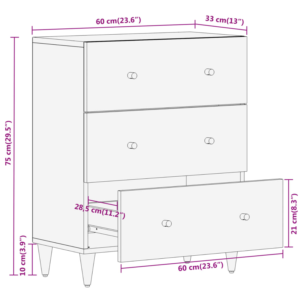 Armoire latérale 60x33x75 cm bois massif de manguier