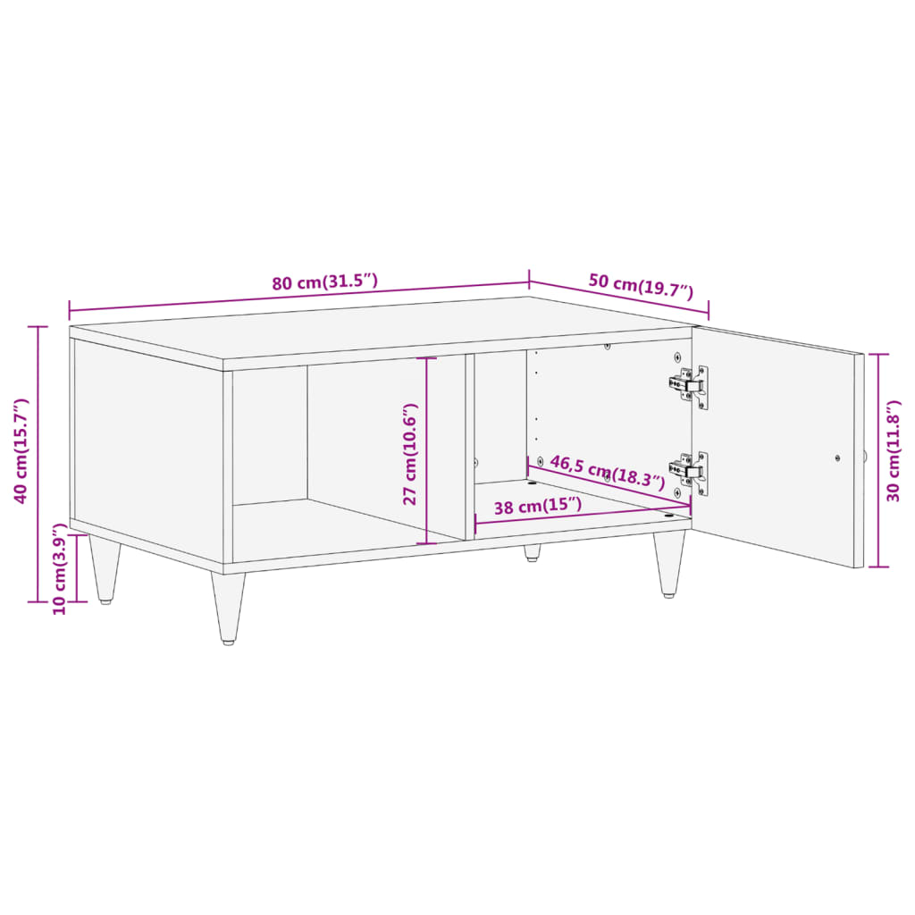 Couchtisch 80x50x40 cm aus massivem Mangoholz