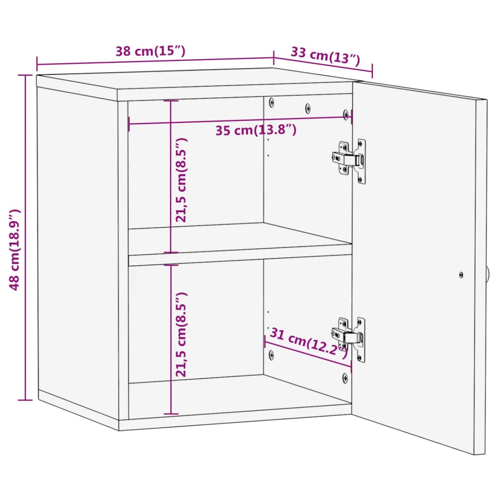 Armoire de salle de bain murale 38x33x48cm bois massif manguier