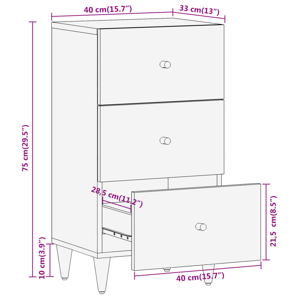 Beistellschrank 40x33x75 cm aus massivem Mangoholz