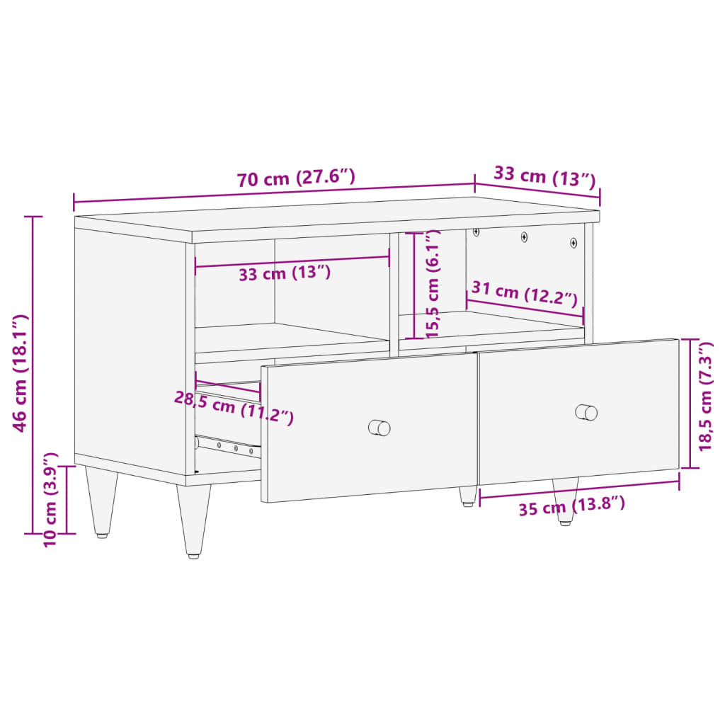 Meuble TV 70x33x46 cm Bois massif de manguier