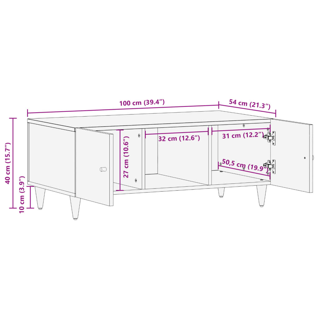 Table basse 100x54x40 cm bois de manguier massif