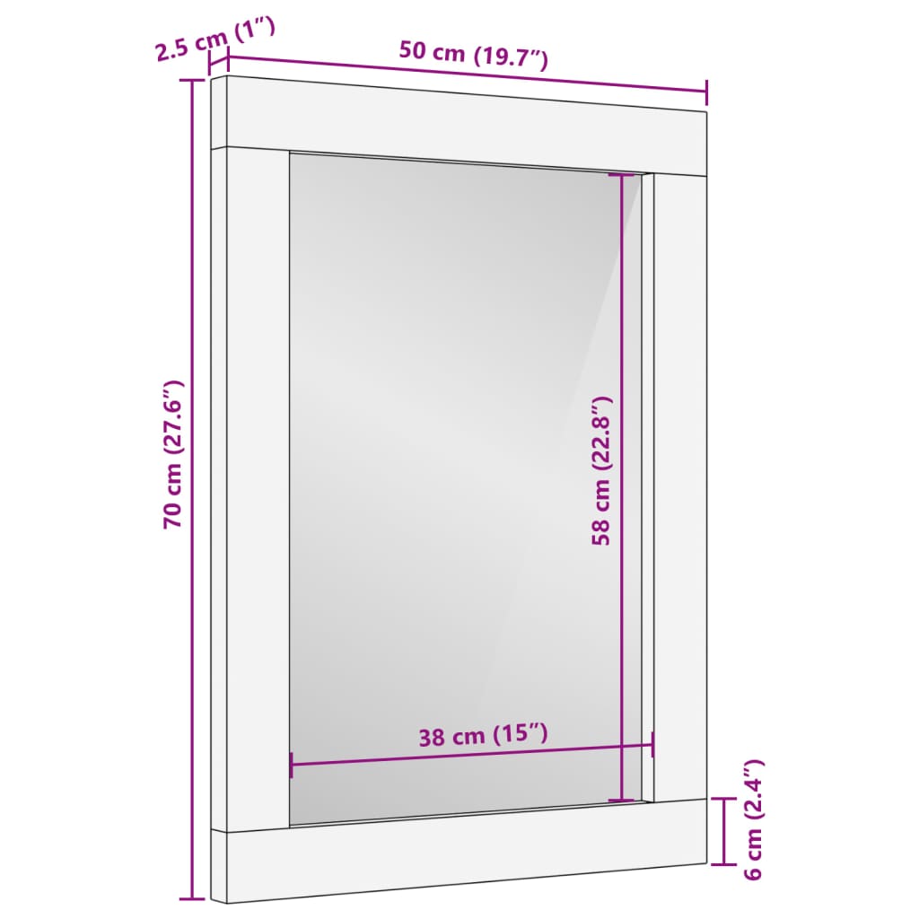 Bath mirror 50x70x2.5 cm solid mango wood and glass