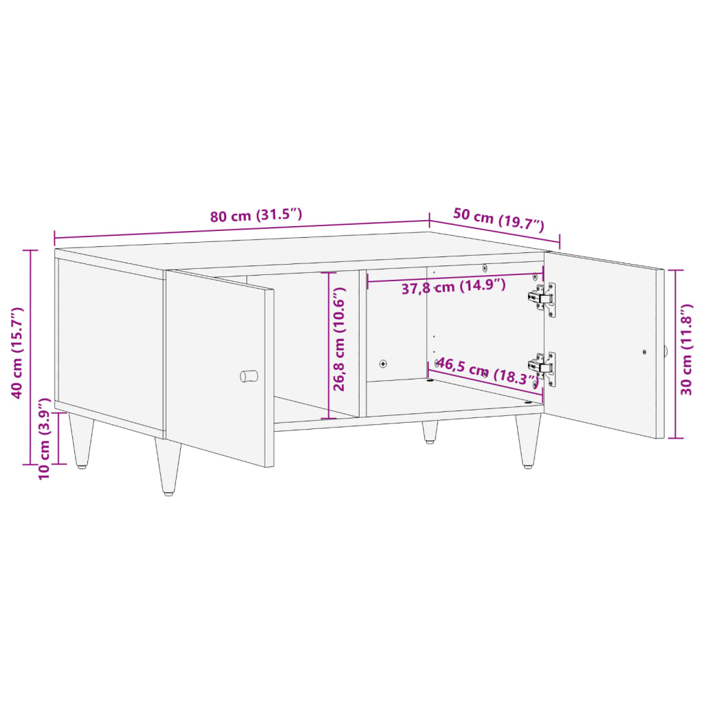 Table basse 80x50x40 cm bois de manguier massif