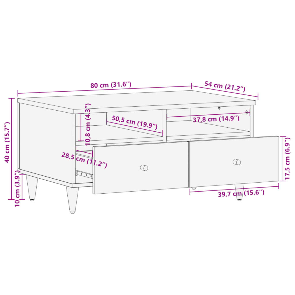 Table basse 80x54x40 cm bois de manguier massif