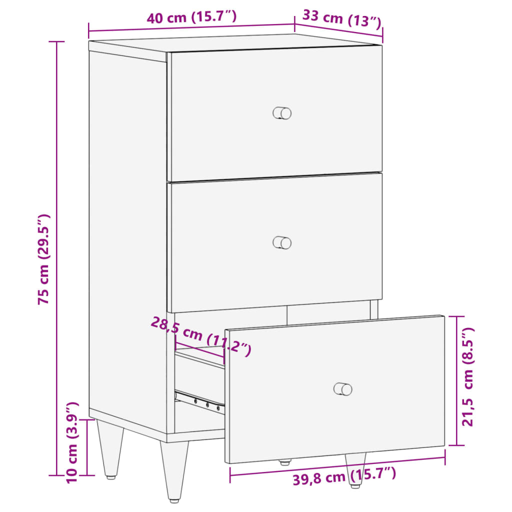 Beistellschrank 40x33x75 cm aus massivem Mangoholz