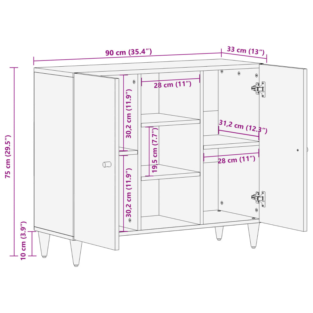 Armoire latérale 90x33x75 cm bois massif de manguier