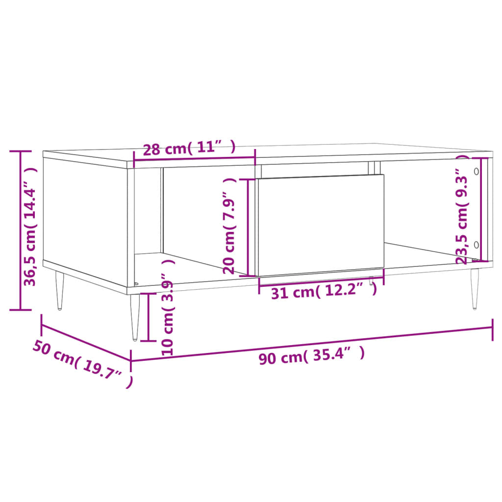 Couchtisch Betongrau 90x50x36,5 cm Holzwerkstoff