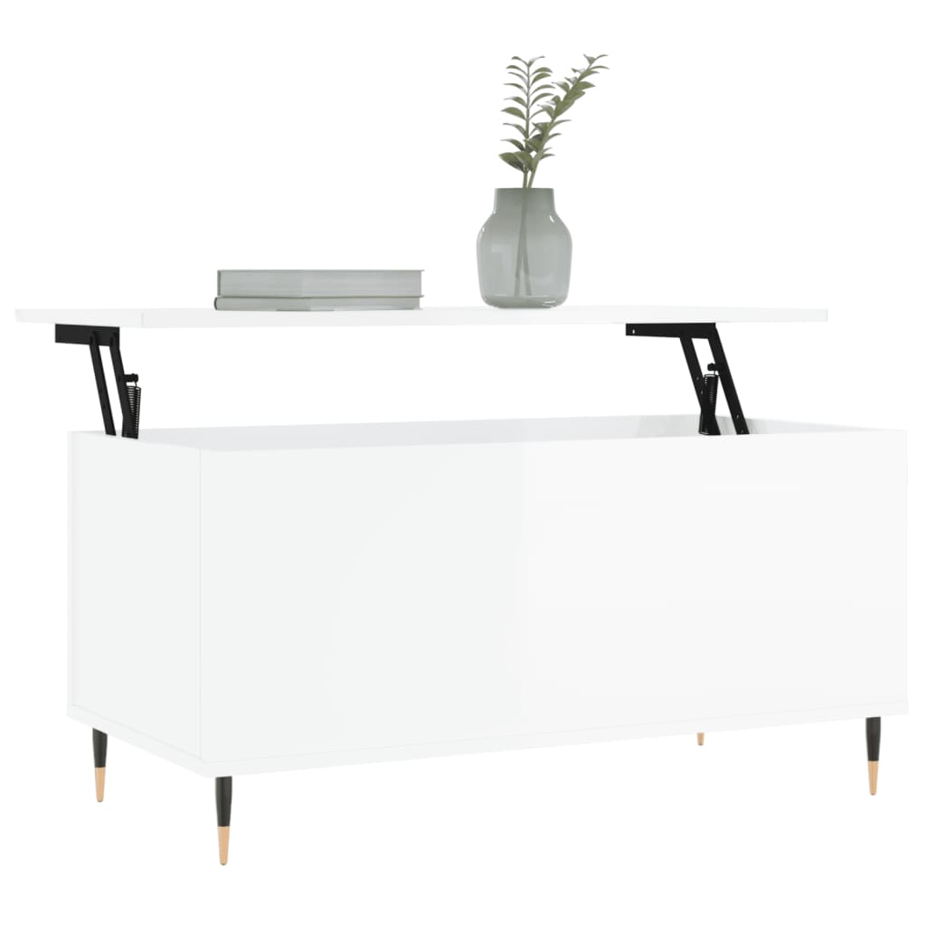 Coffee table Glossy white 90x44.5x45 cm Engineered wood