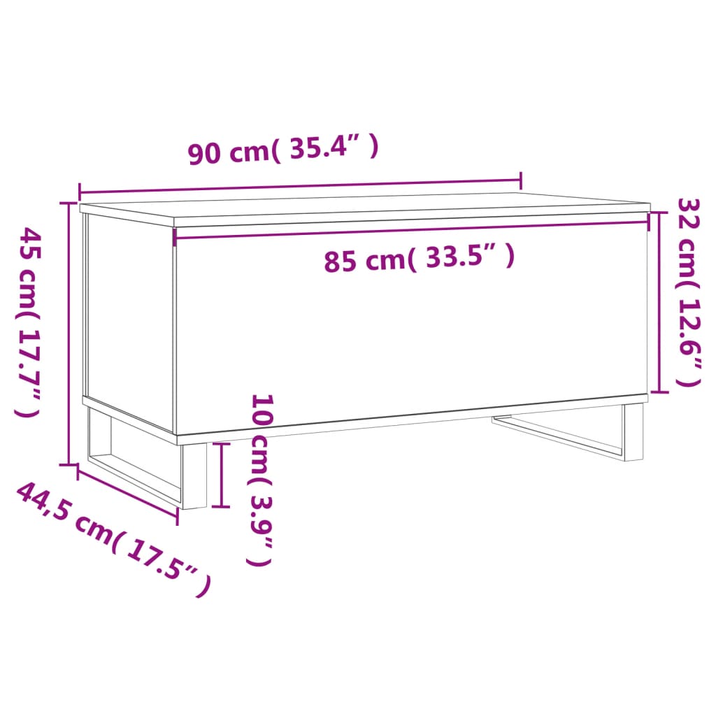 Sonoma grauer Couchtisch 90x44,5x45 cm Holzwerkstoff