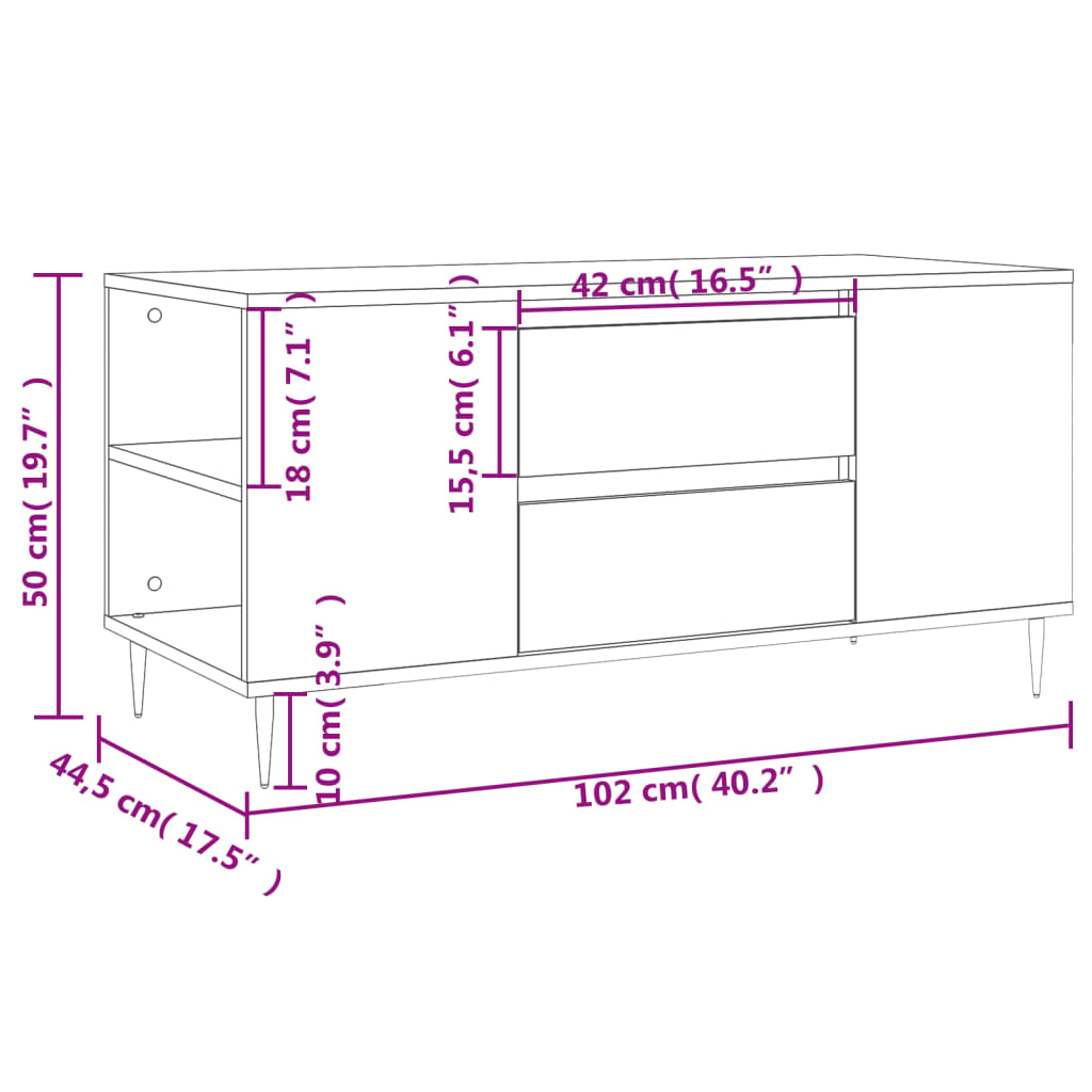 Table basse chêne fumé 102x44,5x50 cm bois d'ingénierie