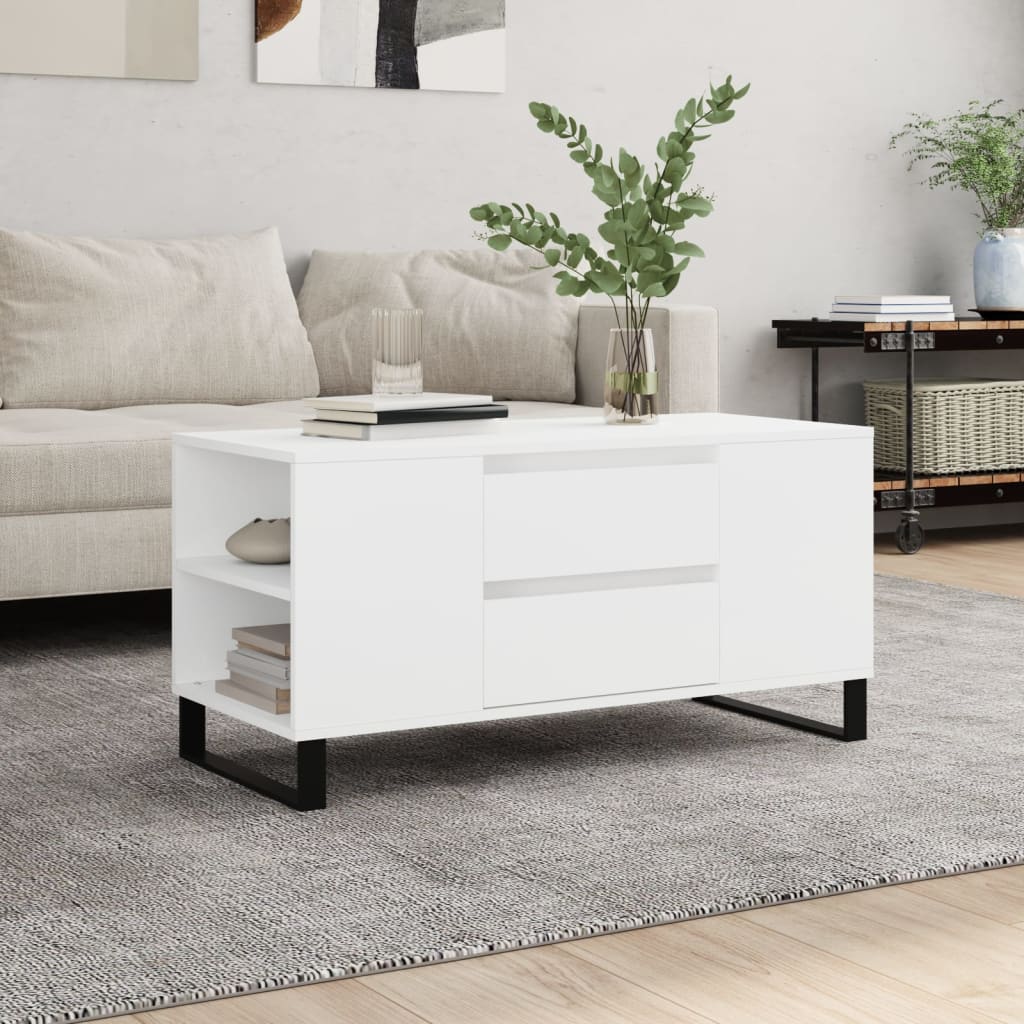 White coffee table 102x44.5x50 cm engineered wood