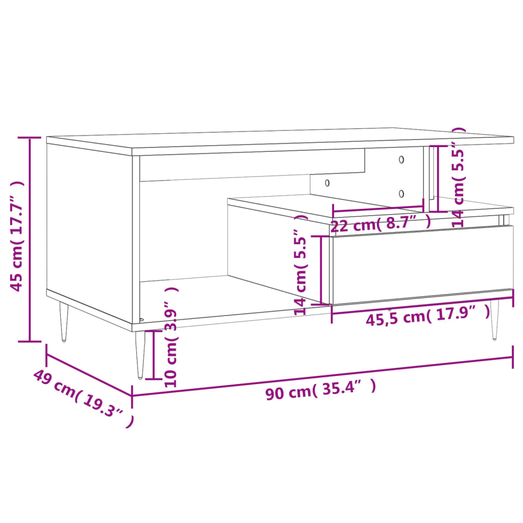 Table basse Noir 90x49x45 cm Bois d'ingénierie