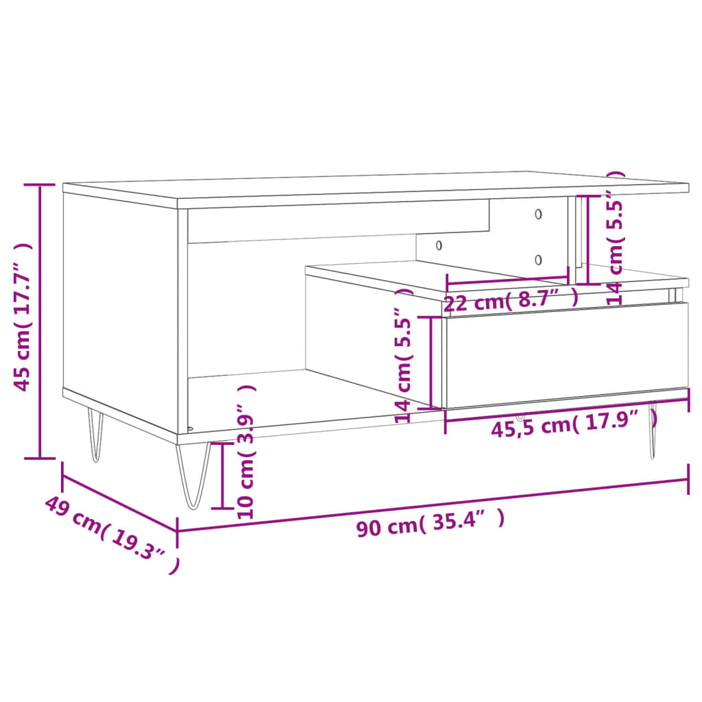 Table basse Blanc 90x49x45 cm Bois d'ingénierie