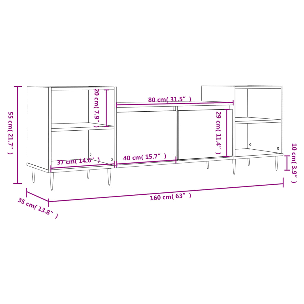 Meuble TV Chêne fumé 160x35x55 cm Bois d'ingénierie