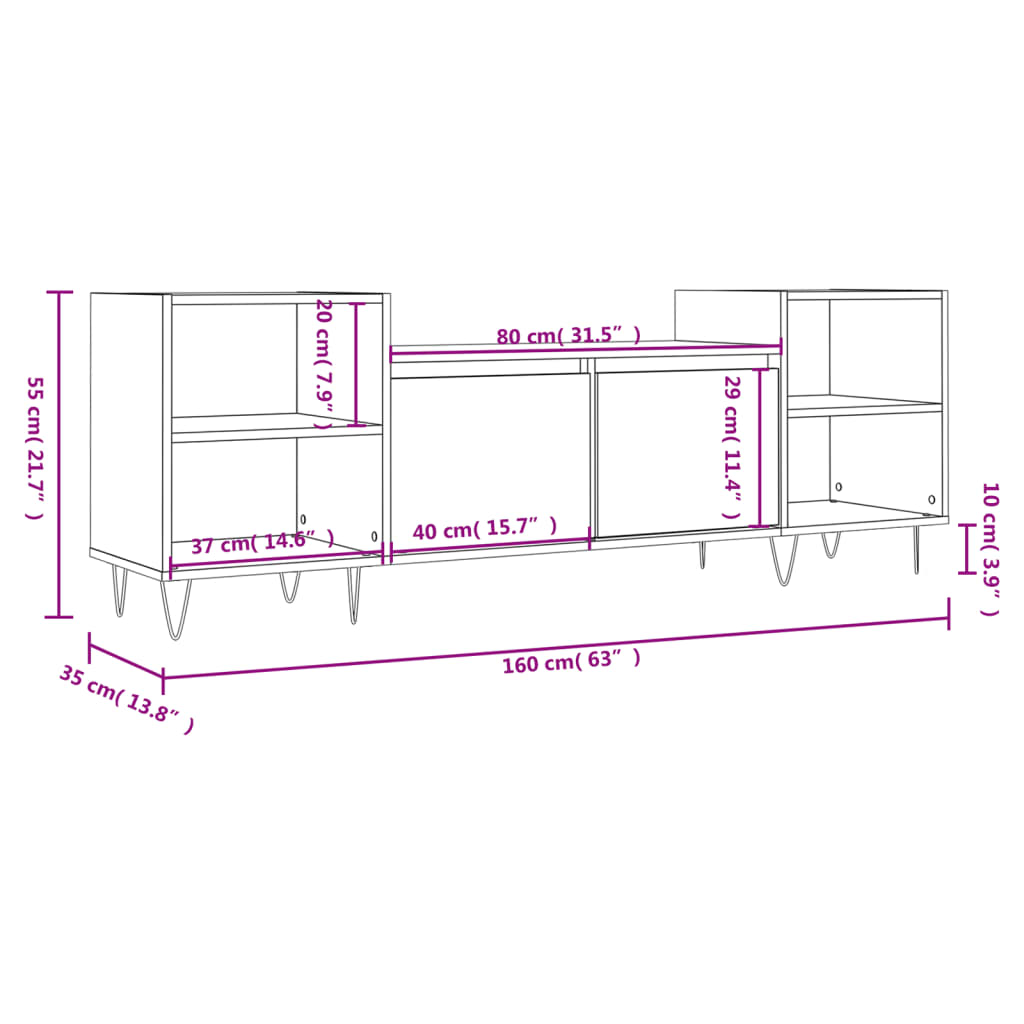 Meuble TV Blanc brillant 160x35x55 cm Bois d'ingénierie