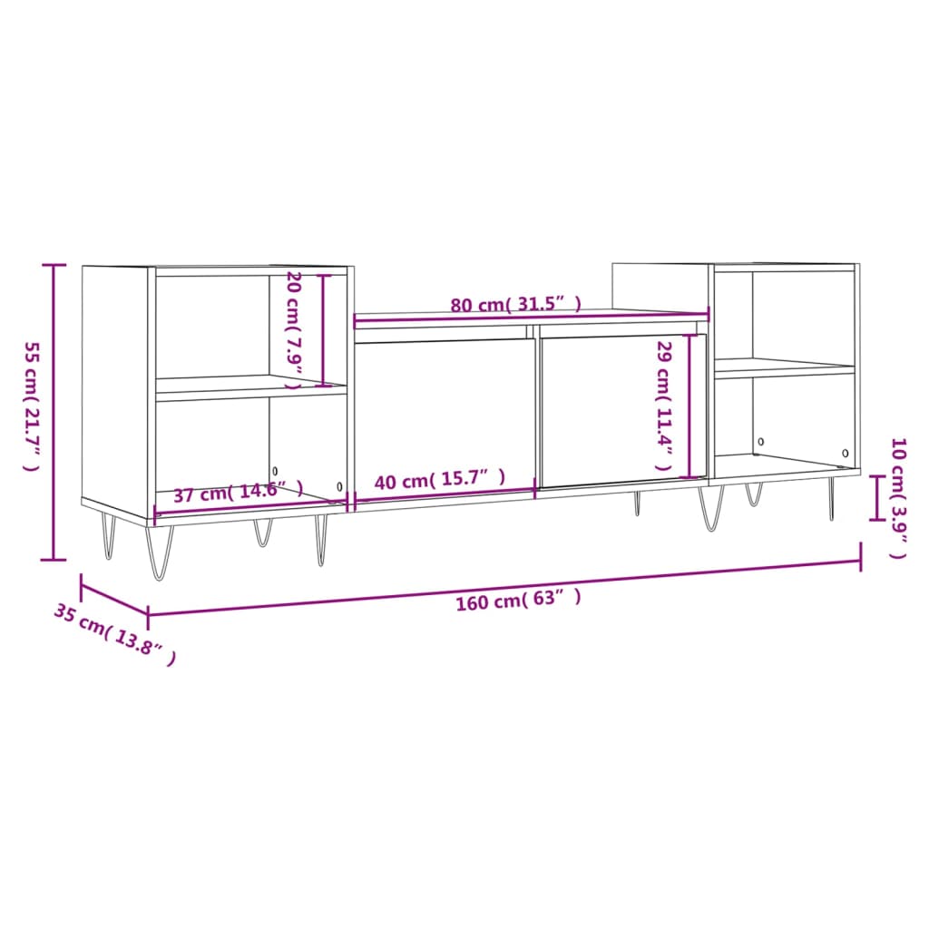 Meuble TV Chêne marron 160x35x55 cm Bois d'ingénierie