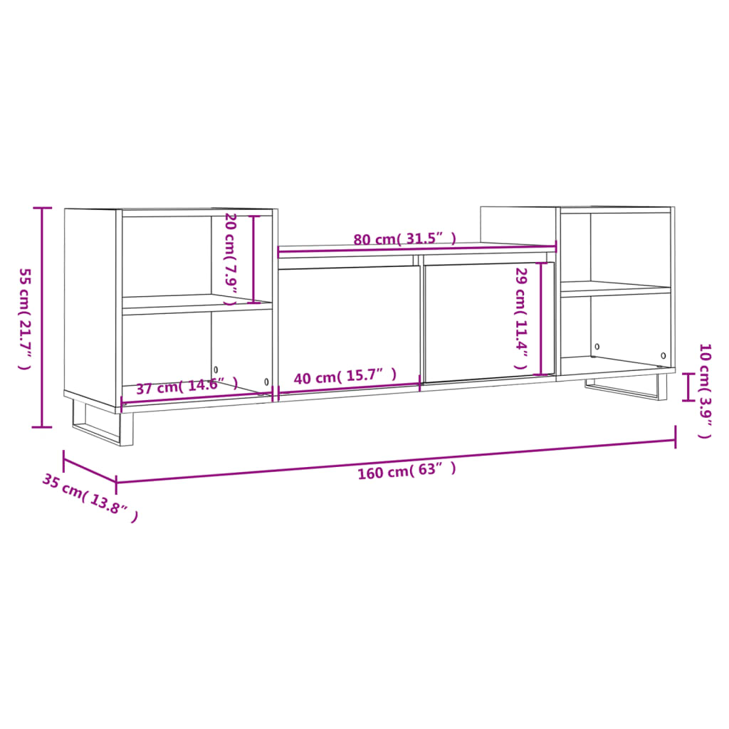 Meuble TV Blanc brillant 160x35x55 cm Bois d'ingénierie