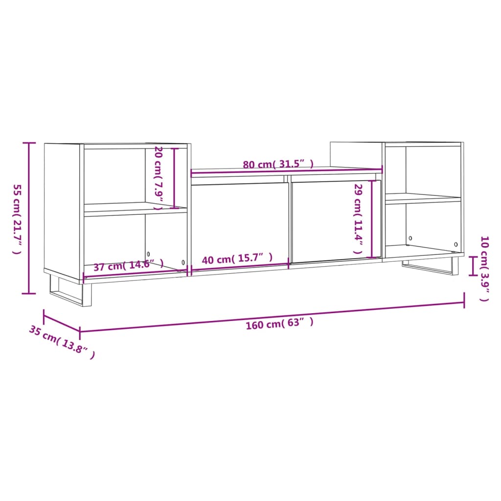 Meuble TV Sonoma gris 160x35x55 cm Bois d'ingénierie