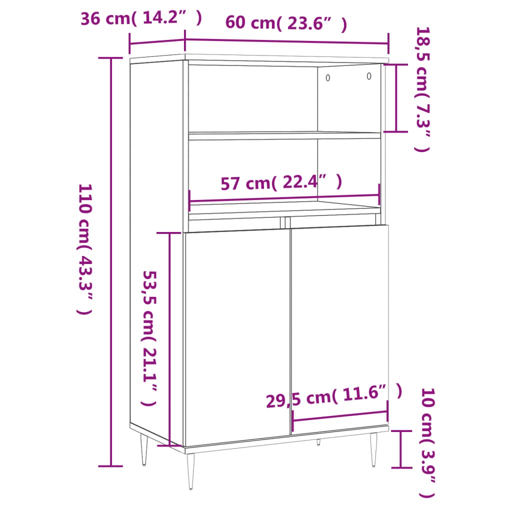 Buffet haut Chêne fumé 60x36x110 cm Bois d'ingénierie