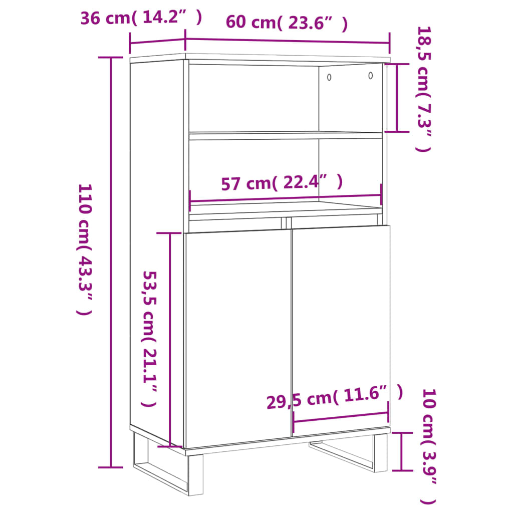 Buffet haut Chêne marron 60x36x110 cm Bois d'ingénierie