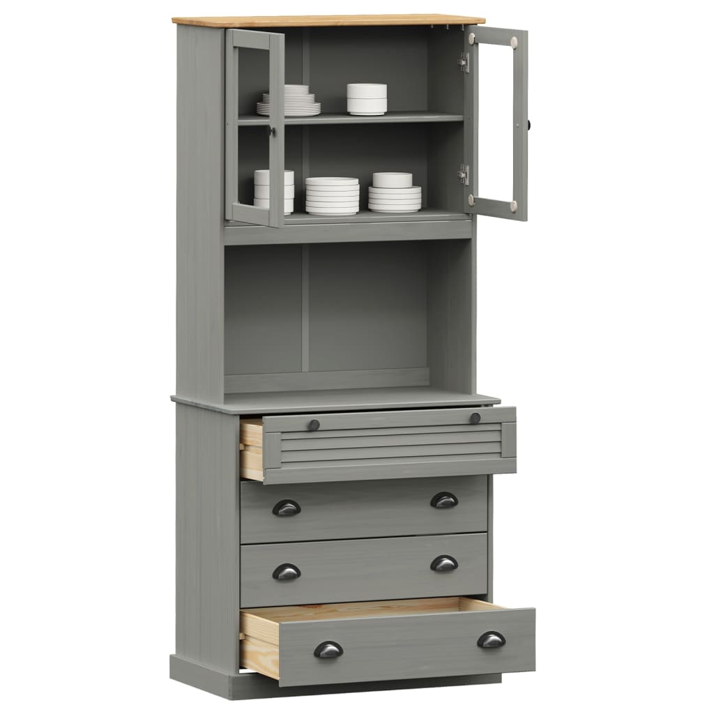 Buffet haut VIGO gris 80x40x176 cm bois massif de pin