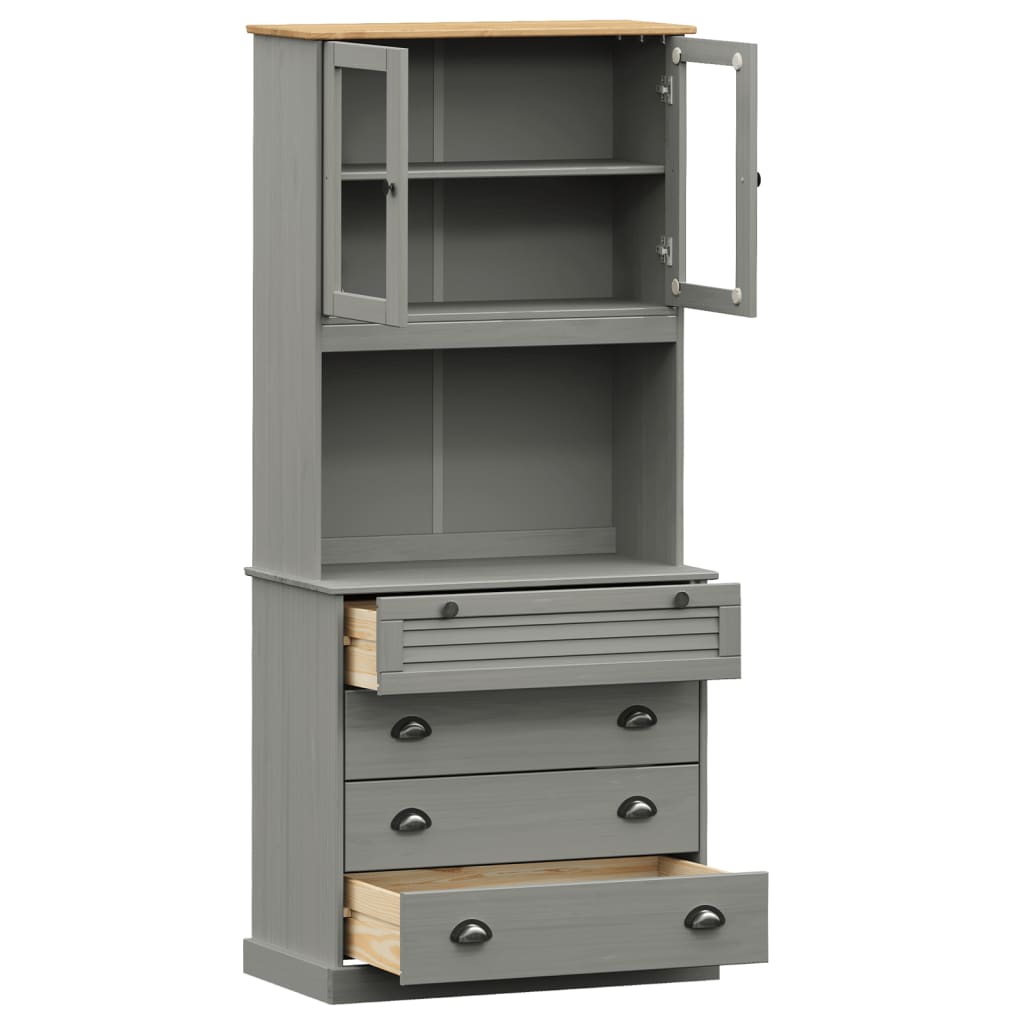 Buffet haut VIGO gris 80x40x176 cm bois massif de pin