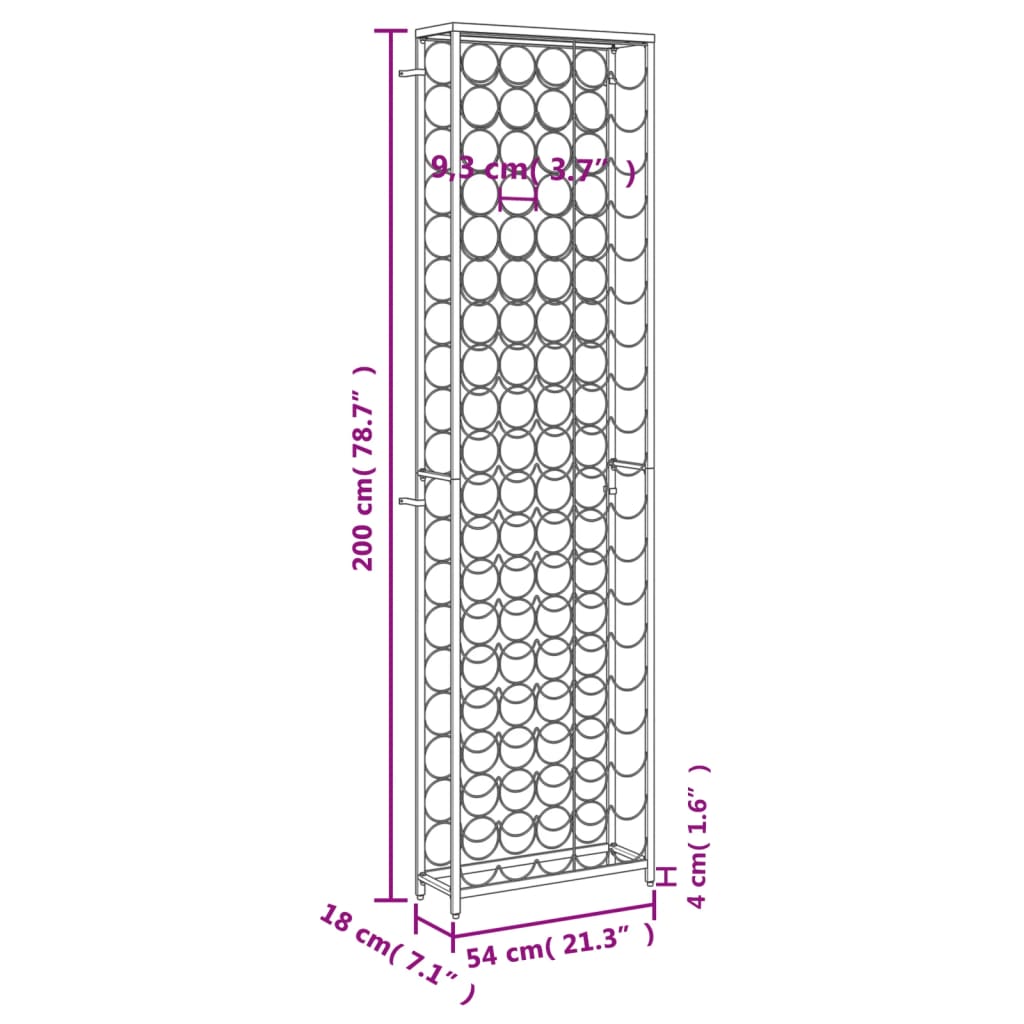 95-bottle black bottle rack 54x18x200cm wrought iron