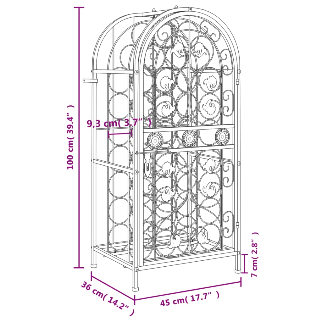 33-bottle black bottle rack 45x36x100 cm wrought iron