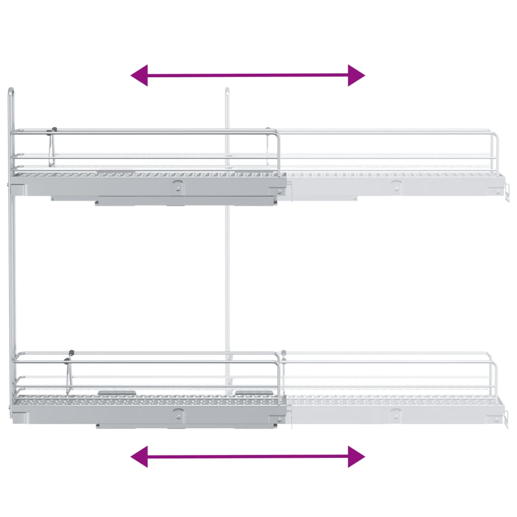 Panier métallique coulissant 2 niveaux argenté 47x12x56 cm