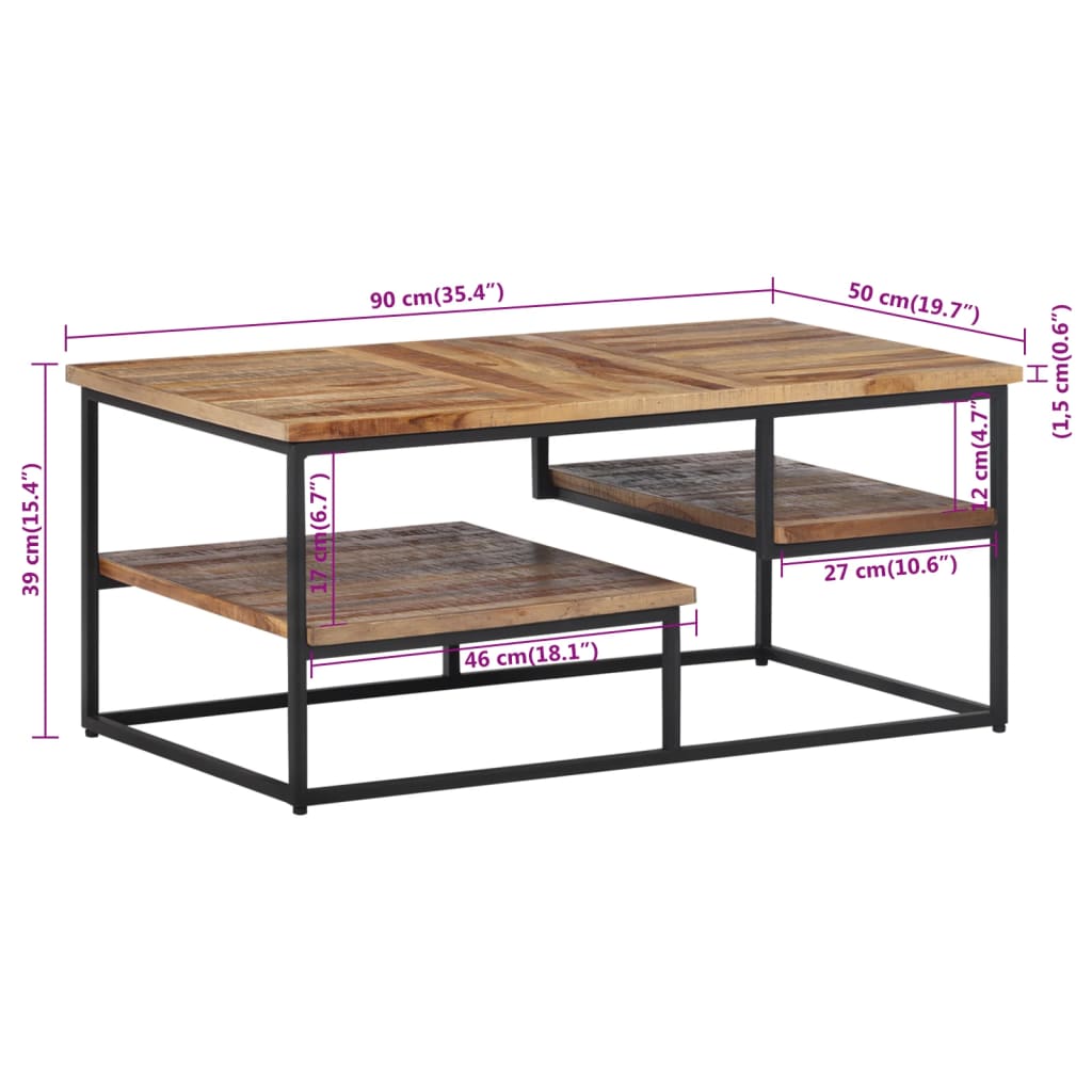 Couchtisch 90x50x39 cm aus massivem recyceltem Teakholz