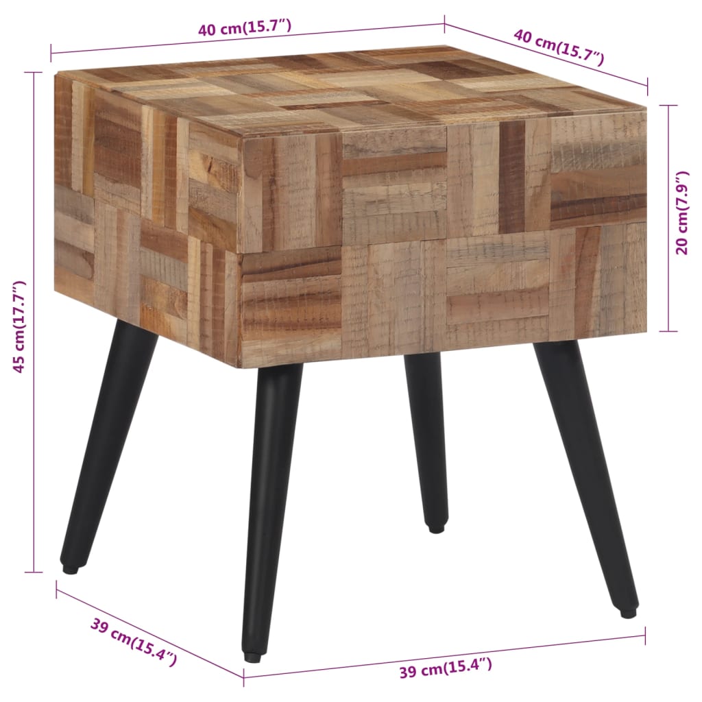 Beistelltisch 40x40x45 cm aus massivem recyceltem Teakholz