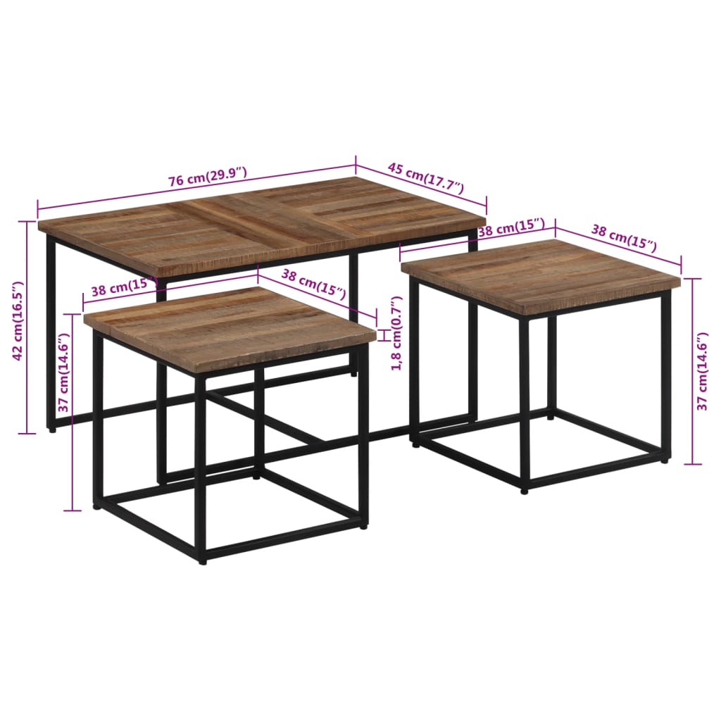 Tables basses gigognes 3 pcs bois massif de teck