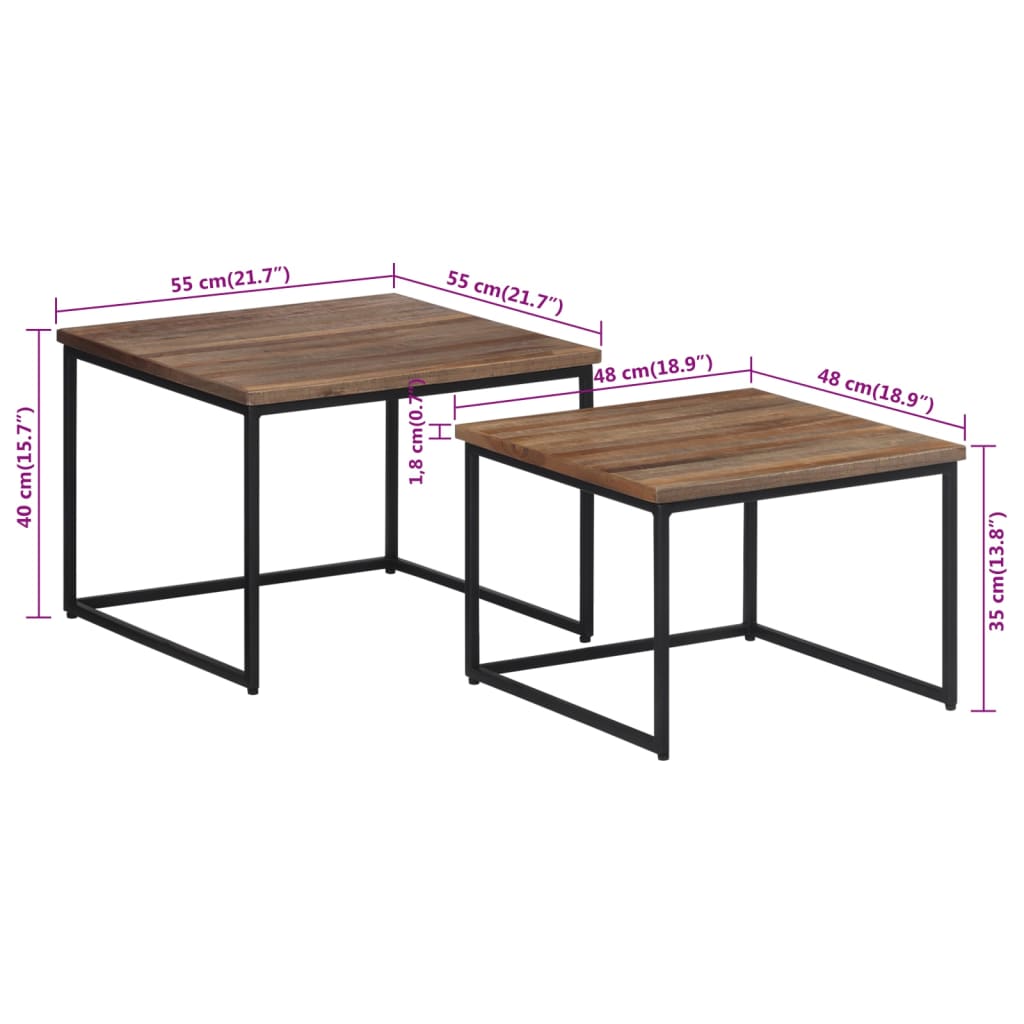 Tables basses gigognes 2 pcs bois massif de teck