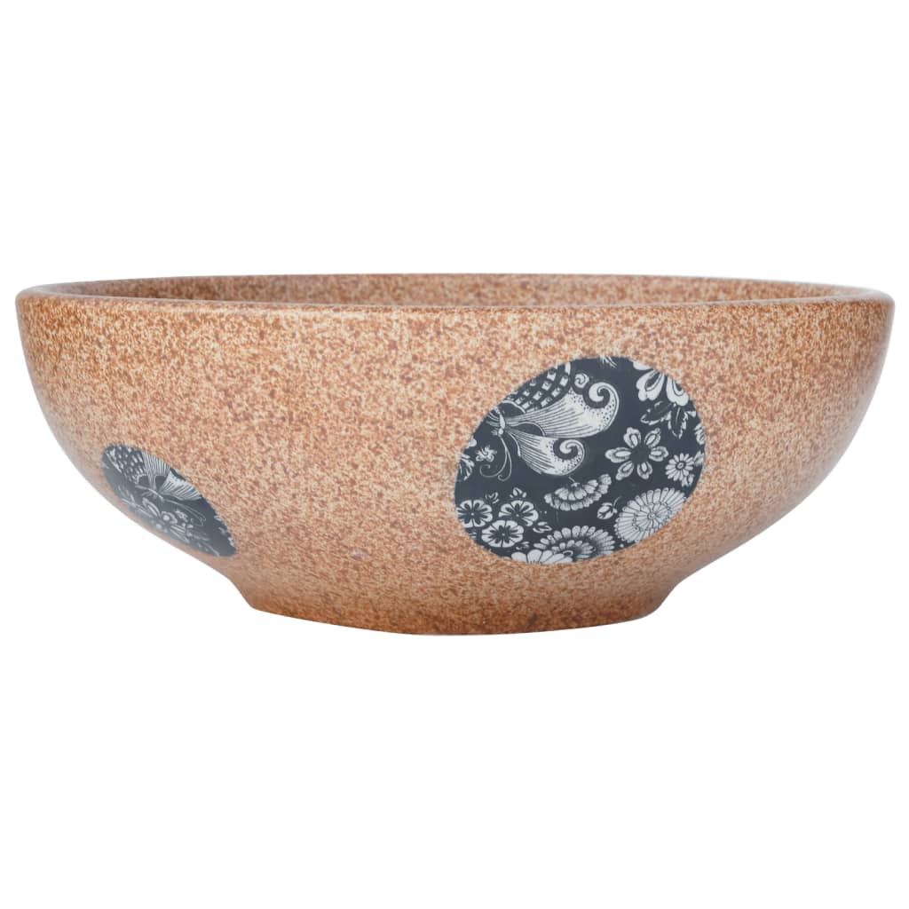 Brown and blue round countertop washbasin Φ41x14 cm ceramic