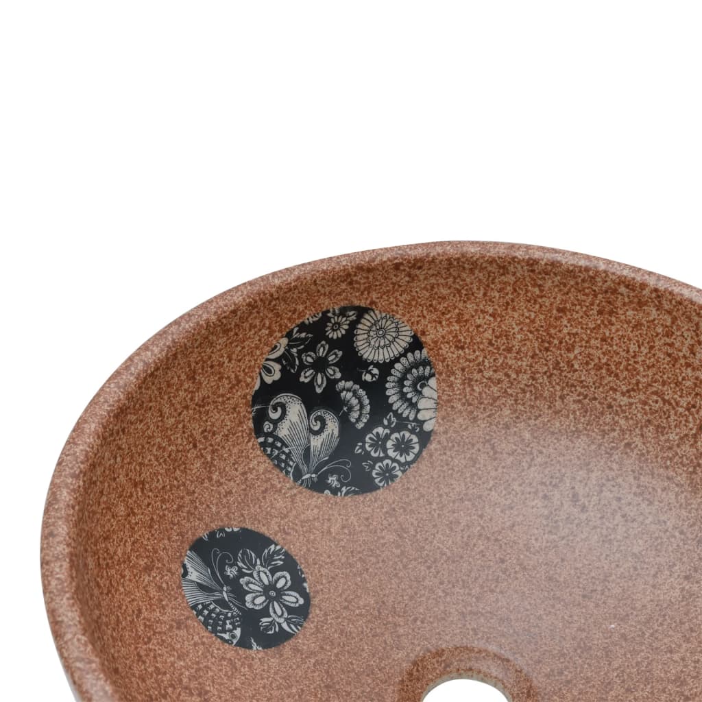 Brown and blue round countertop washbasin Φ41x14 cm ceramic