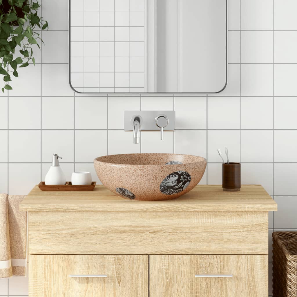 Brown and blue round countertop washbasin Φ41x14 cm ceramic