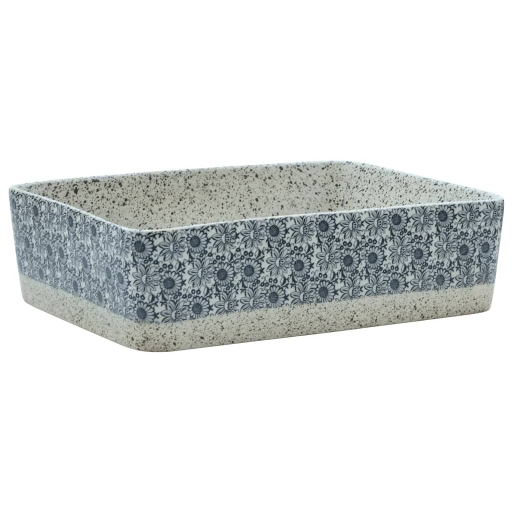 Vasque à poser gris/bleu rectangulaire 46x35,5x13 cm céramique