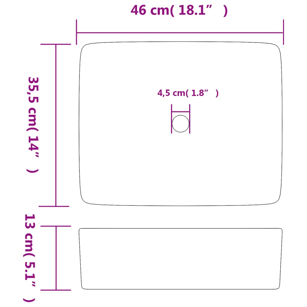 Vasque à poser multicolore rectangulaire 46x35,5x13cm céramique