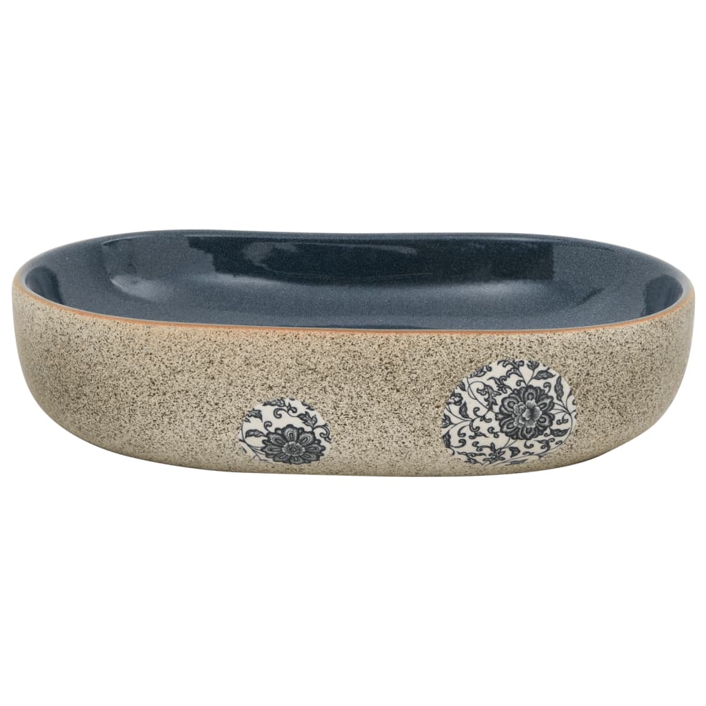 Sand and blue oval countertop washbasin 59x40x14 cm ceramic