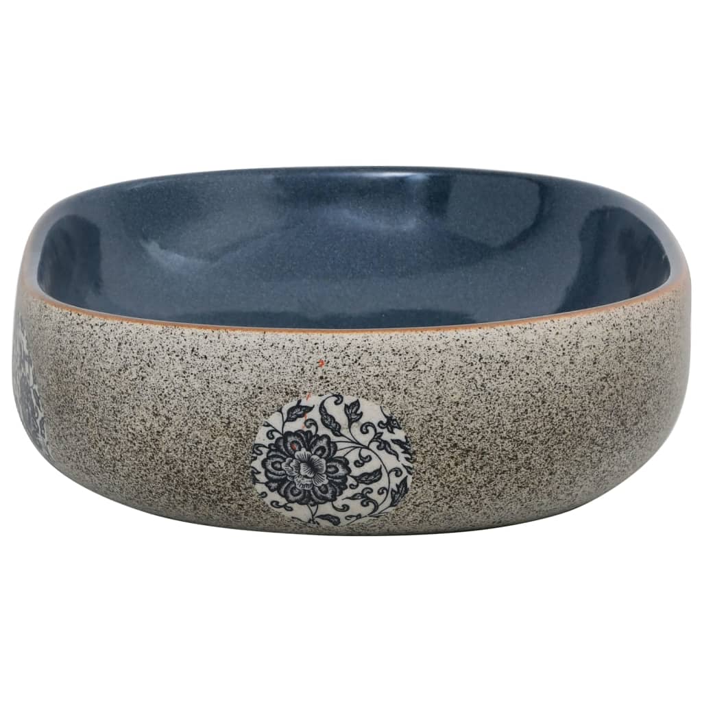 Sand and blue oval countertop washbasin 59x40x14 cm ceramic