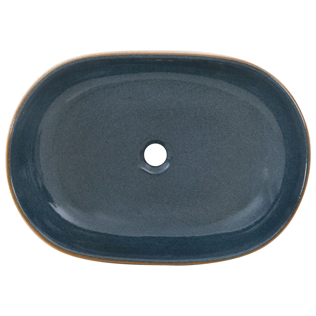 Sand and blue oval countertop washbasin 59x40x14 cm ceramic